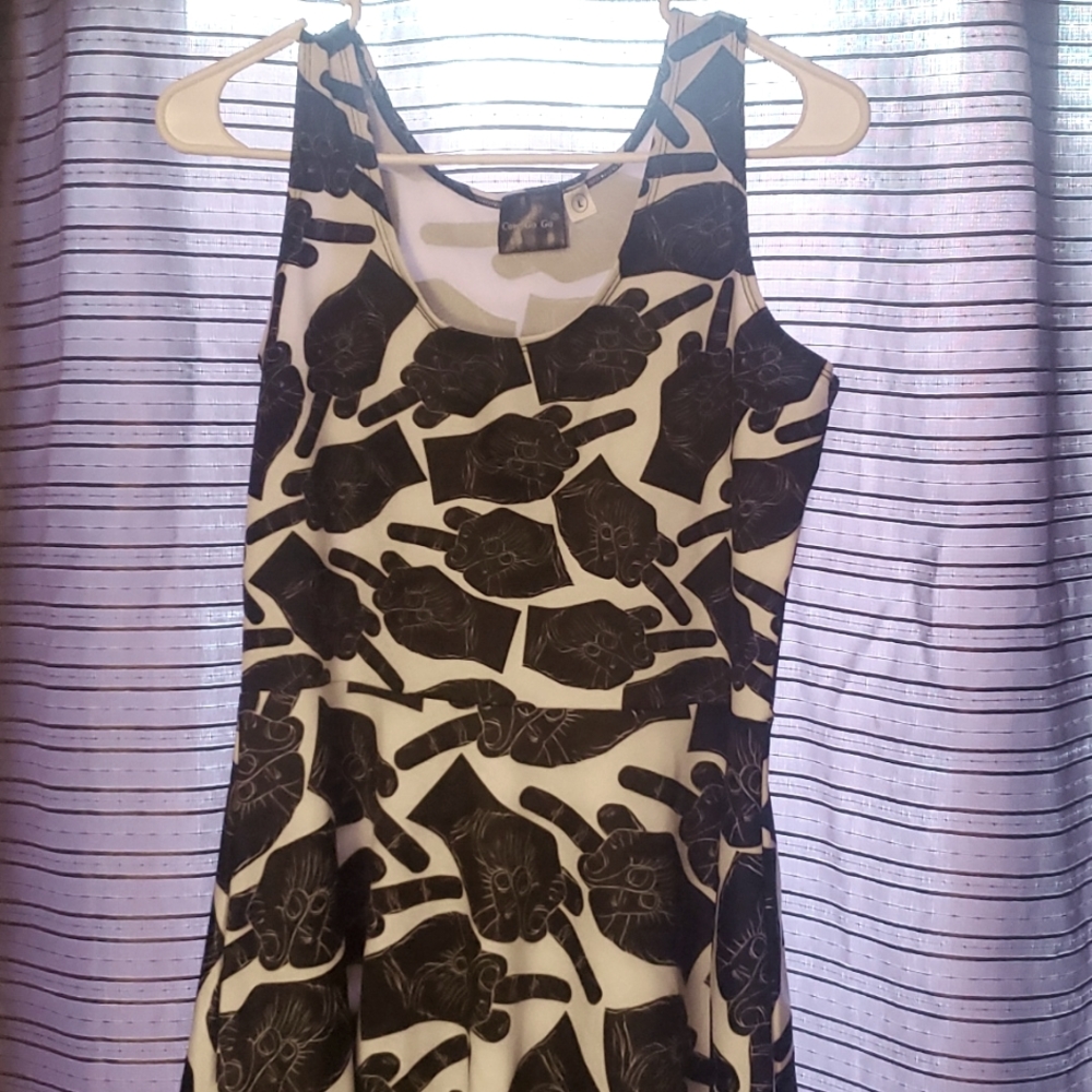 Middle finger print skater dress